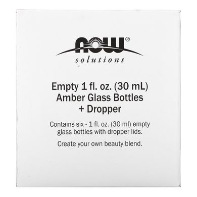 Порожні янтарні скляні пляшки + крапельниця Now Foods (Empty 1 fl oz Amber Glass Bottles + Dropper) 6 упаковок