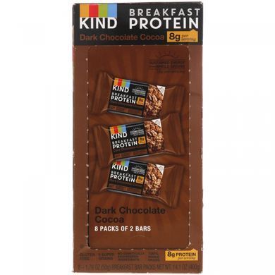 Protein for breakfast, dark chocolate, cocoa, KIND Bars, 8 packs of 2 bars, 1.76 ounces (50 g) each