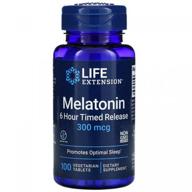 (СРОК!!!!) Мелатонін, Melatonin 6 Hour Timed Release, Life Extension, 300 мкг, 100 рослинних таблеток купить в Киеве и Украине