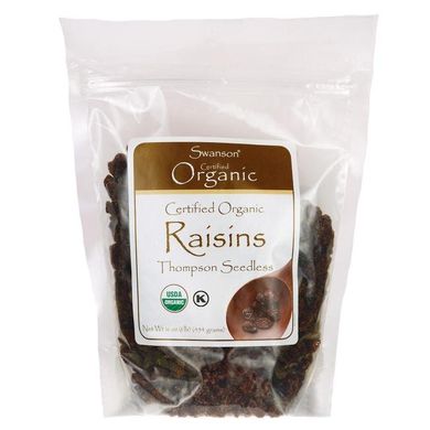 Сертифицированный органический изюм, Certified Organic Raisins, Thompson Seedless, Swanson, 454 грам купить в Киеве и Украине
