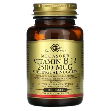 Сублінгвальний вітамін В12 Мегасорб Solgar (Vitamin B12 Megasorb) 2500 мкг 120 наггетсів