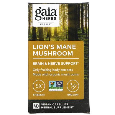 Gaia Herbs, гриб левова грива, 40 веганських капсул