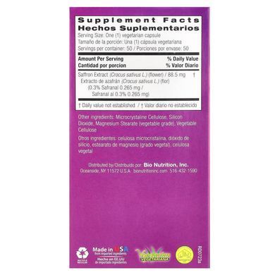 Saffron Extract, Bio Nutrition, 50 capsules on a plant basis.