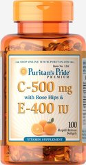 Вітамін С і Е з шипшиною, Vitamin C,E with Rose Hips, Puritan's Pride, 500 мг / 400 МО, 100 капсул