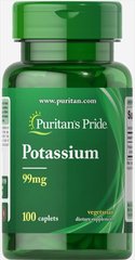 Калій, Potassium, Puritan's Pride, 99 мг, 100 таблеток