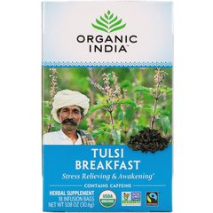 Чай з базиліком Holy Basil, чай Breakfast Tea, Organic India, 18 пакетиків для заварювання, 1,08 унції (30,6 г)