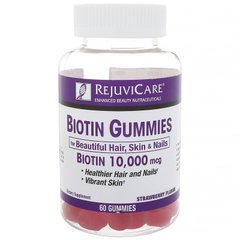 Биотин клубничный вкус Rejuvicare (Biotin Gummies Raspberry) 10000 мкг 60 жевательных таблеток купить в Киеве и Украине