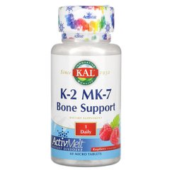 Вітамін К-2 в оптимізованій формі МК-7 для кісток, малина, K-2 MK-7, Bone Support, Raspberry, KAL, 60 мікро-таблеток