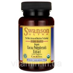 Органічний екстракт поліфенолів какао, Organic Cocoa Polyphenols Extract, Swanson, 700 мг, 30 капсул