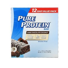Протеїнові батончики, кокос в темному шоколаді, Pure Protein, 12 батончиків, 1,76 унції (50 г) кожен