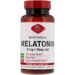 Мелатонін, швидкорозчинний, смак полуниці, Olympian Labs Inc, 5 мг, 60 швидкорозчинних таблеток
