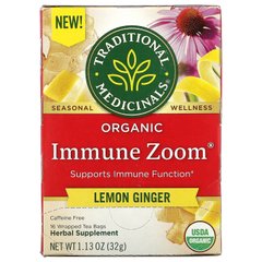 Traditional Medicinals, Organic Immune Zoom, лимонний імбир, без кофеїну, 16 чайних пакетиків в упаковці, 1,13 унції (32 г)