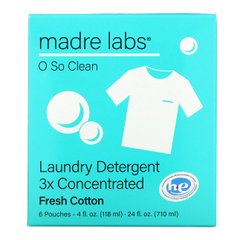 Madre Labs, миючий засіб для прання, потрійна концентрація, свіжість бавовни, 6 пакетиків по 118 4 рідк. Унції
