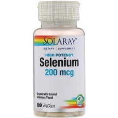 Селен, Selenium, Solaray, 200 мкг, 100 вегетаріанських капсул