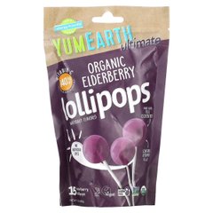 Органічні чупачупси з антиоксидантами бузина YumEarth (Ultimate Organic Elderberry Lollipops) 15 шт 93 г
