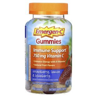 Emergen-C, жувальні таблетки для підтримки імунітету, полуниця, лимон і лохина, 45 шт