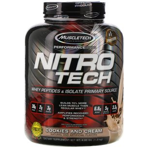 Сывороточный изолят для наращивания сухой мышечной массы Muscletech (Nitro Tech Whey Isolate Lean Muscle Builder) 1.8 кг со вкусом печенья и крема купить в Киеве и Украине