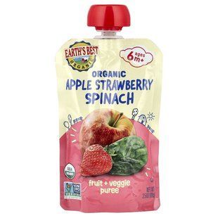 Earth's Best, Organic Fruit + Veggie Puree, 6+ Months, Apple Strawberry Spinach, 3.5 oz (99 g) купить в Киеве и Украине