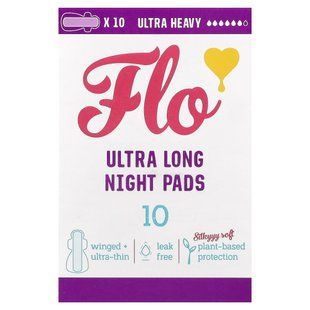 Here We Flo, Ultra Long Night Pads, Ultra Heavy, 10 Pads купить в Киеве и Украине