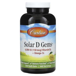 Вітамін D3 з омега-3 Carlson (Solar D Gems Vitamin D3 + Omega-3) 360 капсул натуральний лимон
