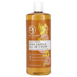 Dr. Jacobs Naturals, Plant-Based Pure Castile All-In-1 Soap, Orange & Ginger Essential Oil, 32 oz (946 ml) купить в Киеве и Украине
