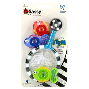 Развивающая игрушка для ванны, 6 + месяцев, Developmental Bath Toy, Catch 'n Count Net, 6 + Months, Sassy, набор из 4 предметов купить в Киеве и Украине