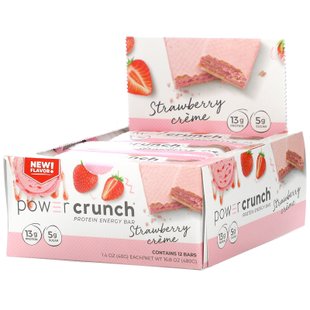 BNRG, Power Crunch Protein Energy Bar, клубничный крем, 12 батончиков по 1,4 унции (40 г) каждый купить в Киеве и Украине