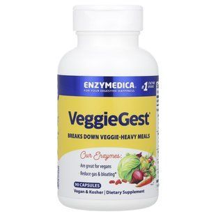 Ферменти для травлення, VeggieGest, Enzymedica, для перетравлення рослинної клітковини, 90 капсул