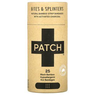 Patch, Бинты в полоску из натурального бамбука с активированным углем, укусы и осколки, черный, 25 эко-бинтов купить в Киеве и Украине