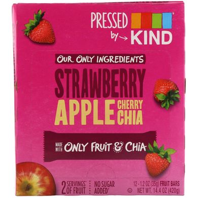 Pressed by KIND, Полуничне яблуко Черрі Чіа, Strawberry Apple Cherry Chia, KIND Bars, 12 фруктових батончиків, 1,2 унції (35 г) кожен