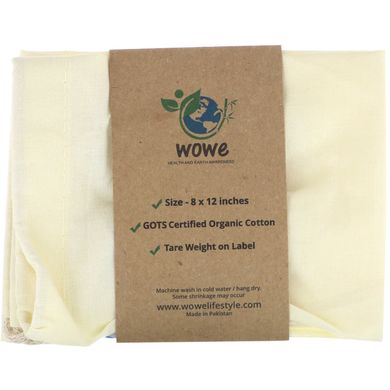 Сертифікована сумка муслінова з органічної бавовни Wowe (Certified Organic Cotton Muslin Bag) 1 сумка 20 см х 30,5 см
