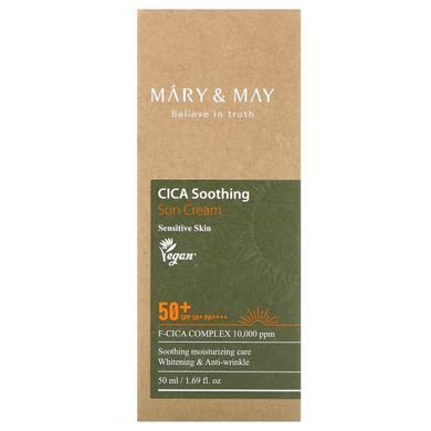 Mary & May, заспокійливий сонцезахисний крем із готу колою для чутливої шкіри, SPF 50+ PA++++, 50&nbsp;мл (1,69&nbsp;рідк. унції)