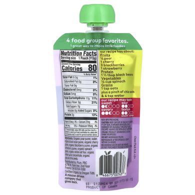 Детское пюре из шпината вишни фасоли Plum Organics (Might 4 Tots Essential Nutrition Blend) 113 г купить в Киеве и Украине
