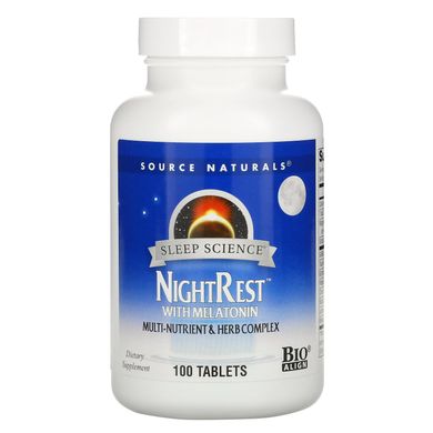 Мелатонін, Night Rest With Melatonin Multi Nutrient And Herb Complex, Source Naturals, 100 таблеток