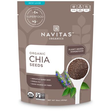 Органічні насіння Чіа, Navitas Organics, 16 унції (454 г)