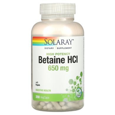HCL з пепсином, Solaray, 650 мг, 250 капсул