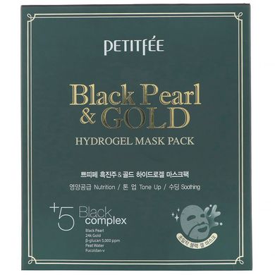 Гідрогелева маска для обличчя з золотом і чорним перлами, Petitfee, 5 шт по 32 г