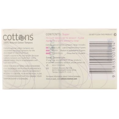 Cottons Comforts, 100% Natural Cotton Tampons, Super, Unscented, 16 Tampons купить в Киеве и Украине
