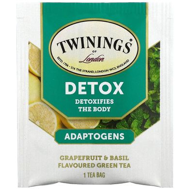 Twinings, Детокс, адаптогени, зелений чай зі смаком грейпфрута та базиліка, 18 чайних пакетиків, 1,27 унції (36 г)