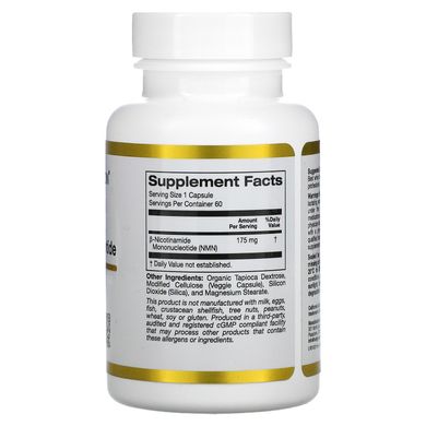 Нікотинамід мононуклеотид California Gold Nutrition (NMN Nicotinamide Mononucleotide) 175 мг 60 рослинних капсул