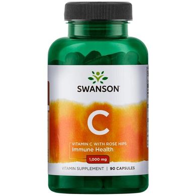 Вітамін C і шипшина, Vitamin C with Rose Hips, Swanson, 1000 мг, 90 капсул