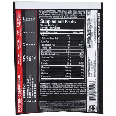 Whey protein isolate ALLMAX Nutrition (Isoflex) 30 g with chocolate flavor.