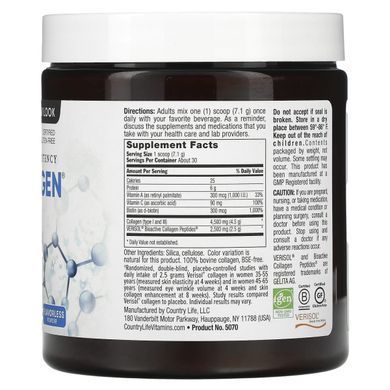 Колаген максі з вітаміном А і С плюс біотин Country Life (Maxi-Collagen C and A plus Biotin) 213 г