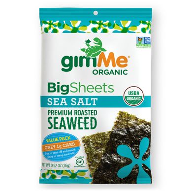 gimMe, Смажені морські водорості вищої якості, великі листи, морська сіль, 0,92 унції (26 г)
