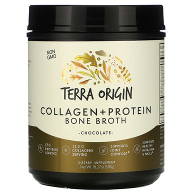 Terra Origin, Bone Broth с коллагеном и протеином, шоколад, 518 г (18,27 унции) купить в Киеве и Украине