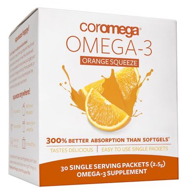 Омега-3 Coromega (Omega-3) 650 мг 30 пакетиков со вкусом апельсина купить в Киеве и Украине
