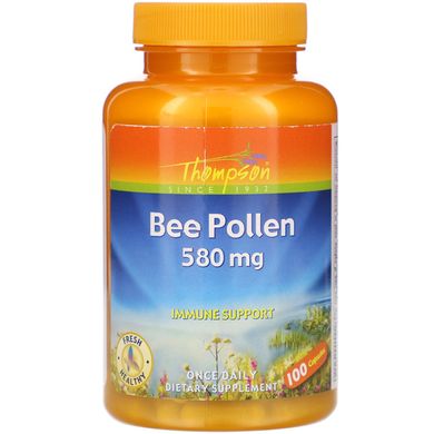Бджолиний пилок, Bee Pollen, Thompson, 580 мг, 100 капсул