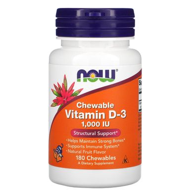 Жувальний вітамін Д3 натуральний фруктовий смак Now Foods (Vitamin D-3) 1000 МО 180 жувальних таблеток