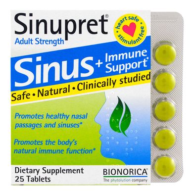 Sinupret, Синус + Імунна Підтримка, Формула для Дорослих, Bionorica, 25 таблеток