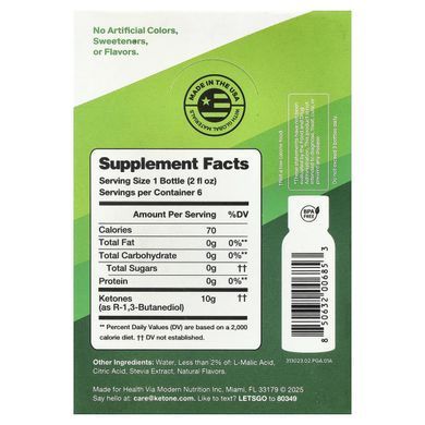 Ketone-IQ, Energy Shot, зелене яблуко, без кофеїну, 6 флаконів по 59 мл (2 рідк. унції)